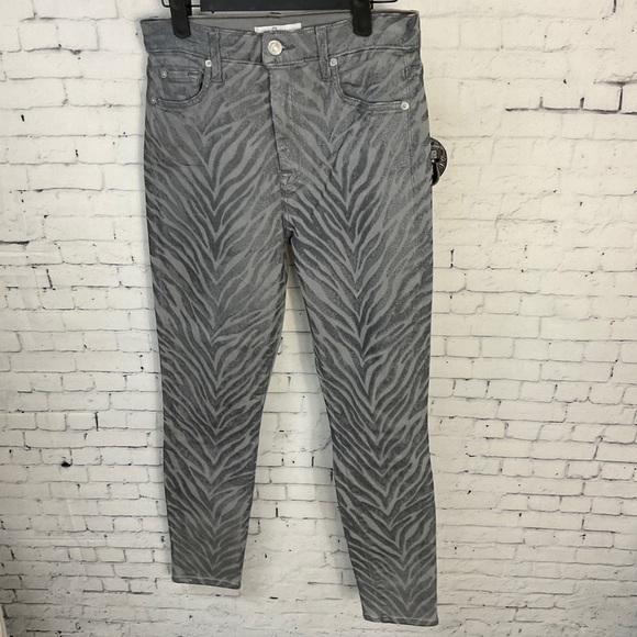 7 For All Mankind Women Gray Skinny Jean Stretch Animal Print High Rise - Picture 2 of 12